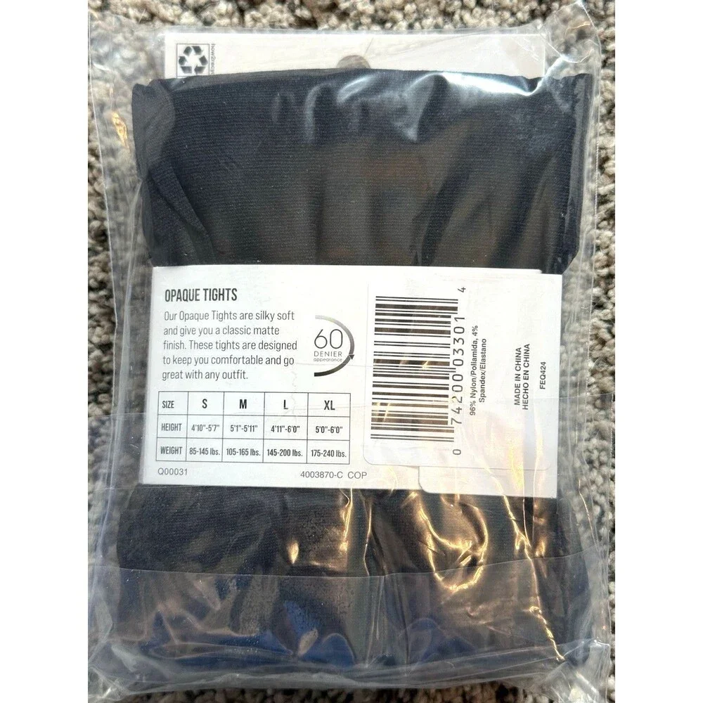 Leggs Opaque Tights LARGE Black 60 Denier Soft Nylon Spandex New - 3 PACKS